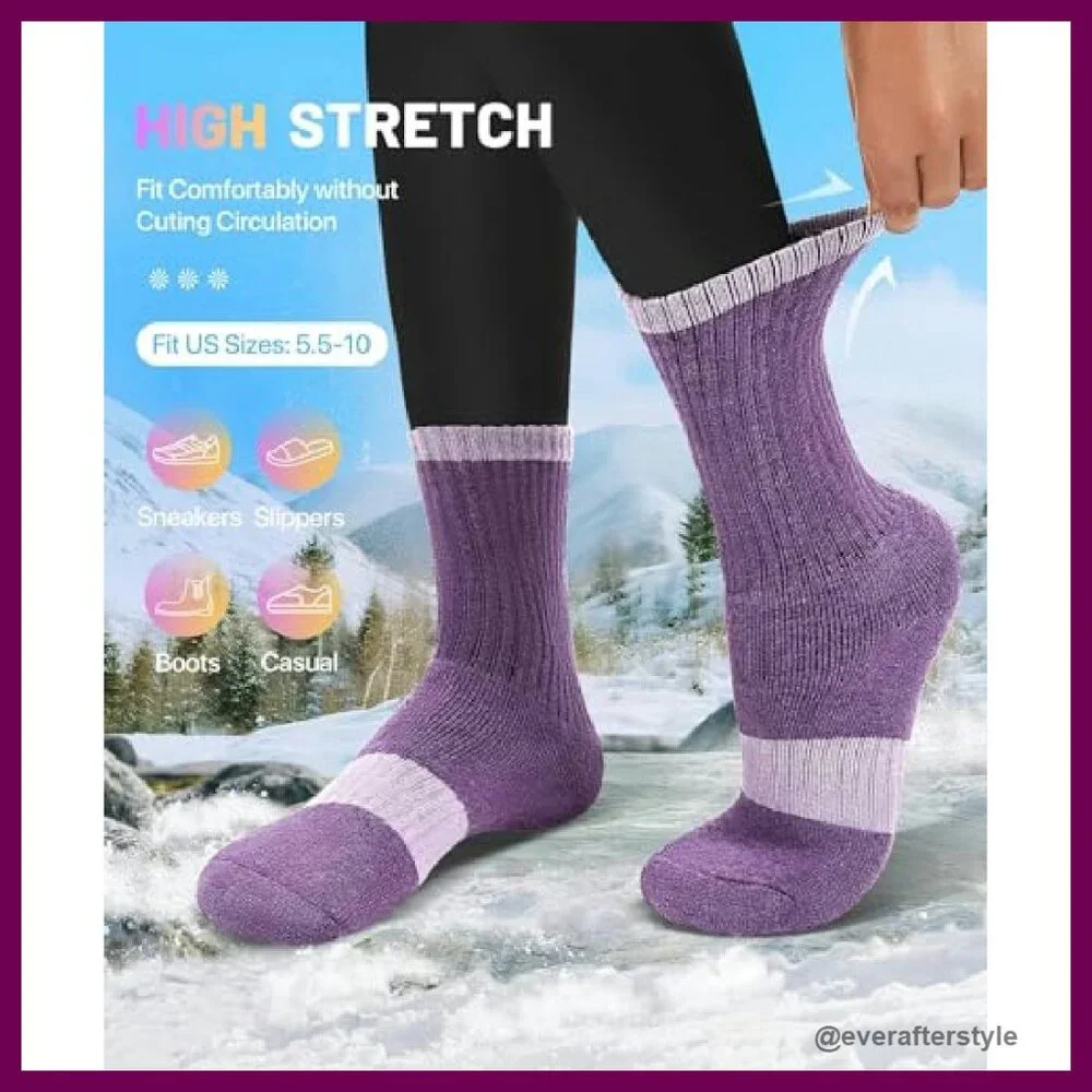 Merino Wool Thermal Crew Socks Women's Hiking Winter Warm Cushioned
